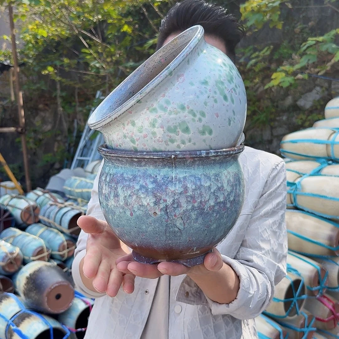 紫砂花盆口20高17（两个拼脚脚