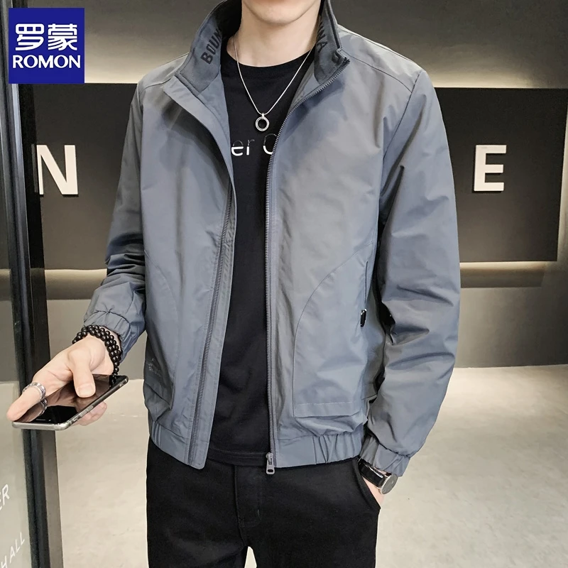 罗蒙新款男士外套修身韩版潮流立领夹克棒球服春秋季薄款休闲上衣