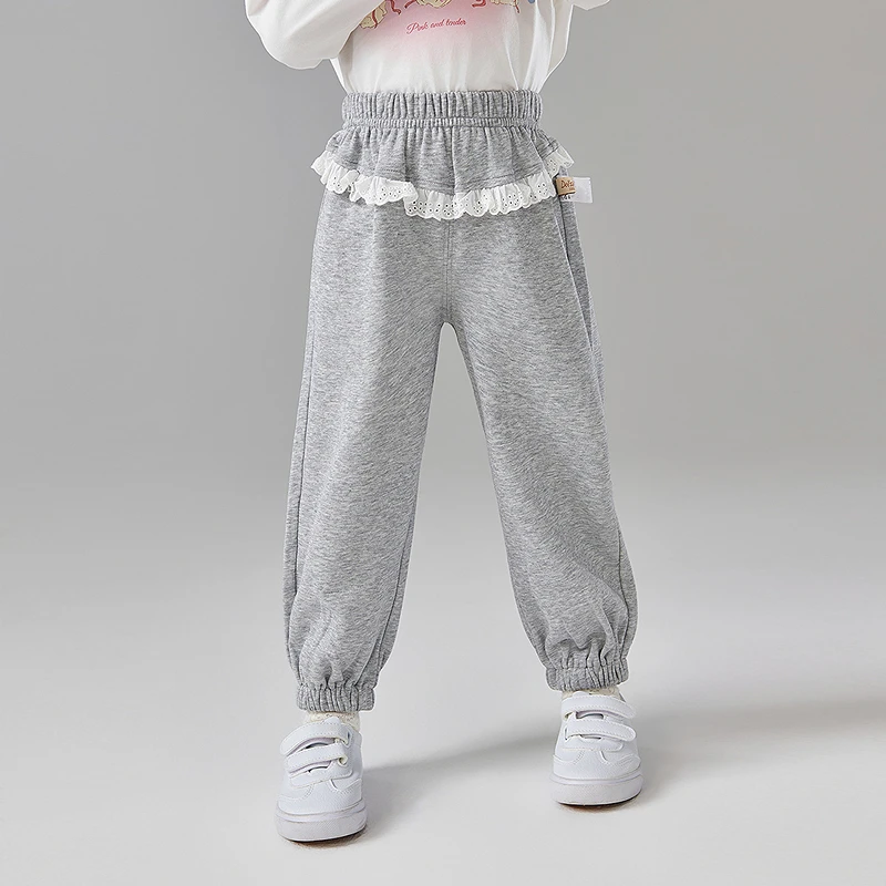 笛莎女童裤子25春新款儿童小童女宝时尚百搭灰色休闲裤-33251A408