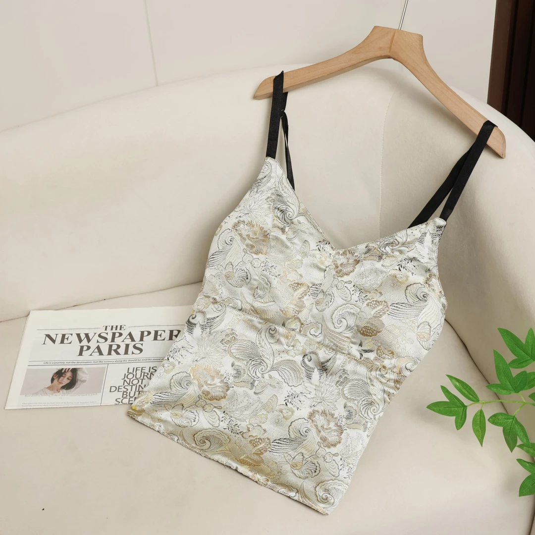 新中式提花手工吊带背心显瘦修身女士内搭夏季新款百搭美背女125