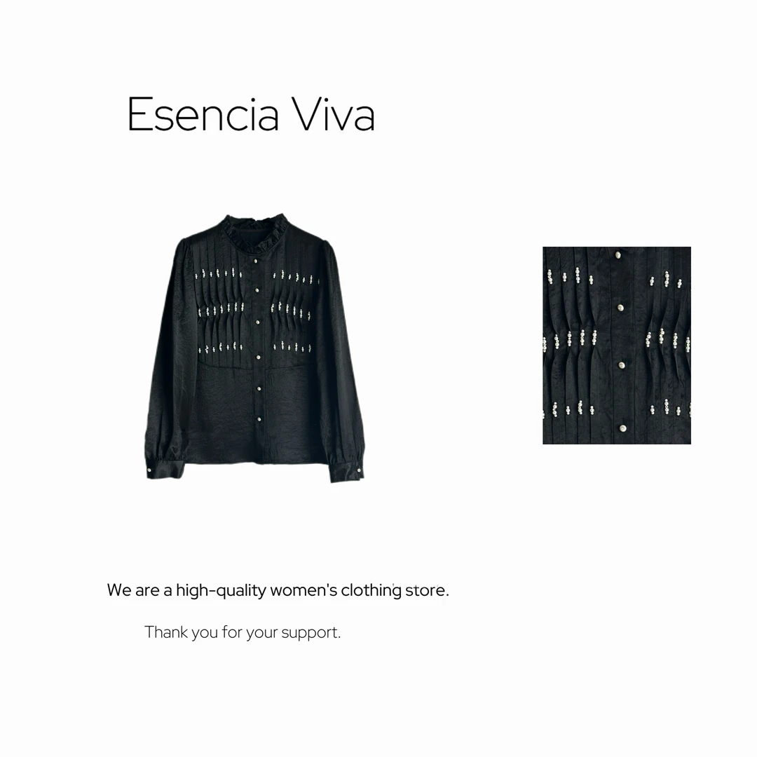 EV.【原创设计】设计感重工褶皱珍珠醋酸短袖上衣EVSY0580