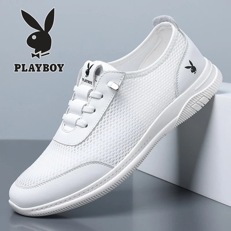 PLAYBOY/花花公子男鞋夏季镂空网面透气休闲鞋男一脚蹬驾车小白鞋