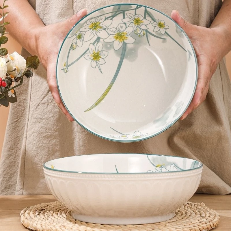 一个家庭专用餐具水仙花大碗23cm，高颜值餐具菜碗家用，野餐餐具