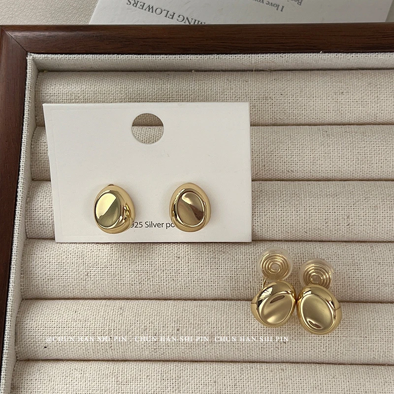 铜合金耳饰 铜新款豆豆蚊香盘耳夹高级感法式耳环女无耳洞