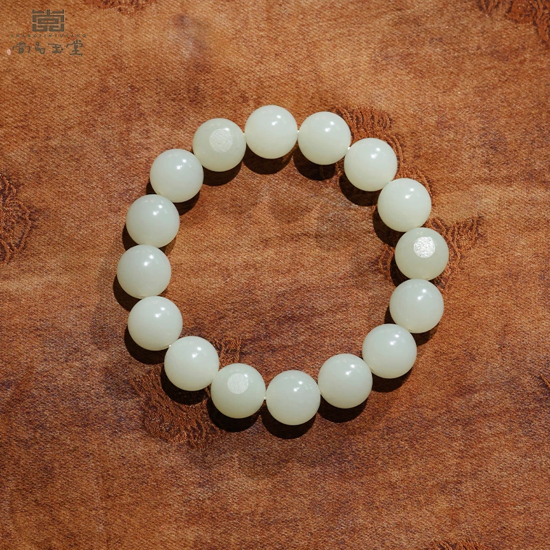 尚品玉堂【30公斤原石】新疆和田玉羊脂白玉12豪圆珠手串手持s323