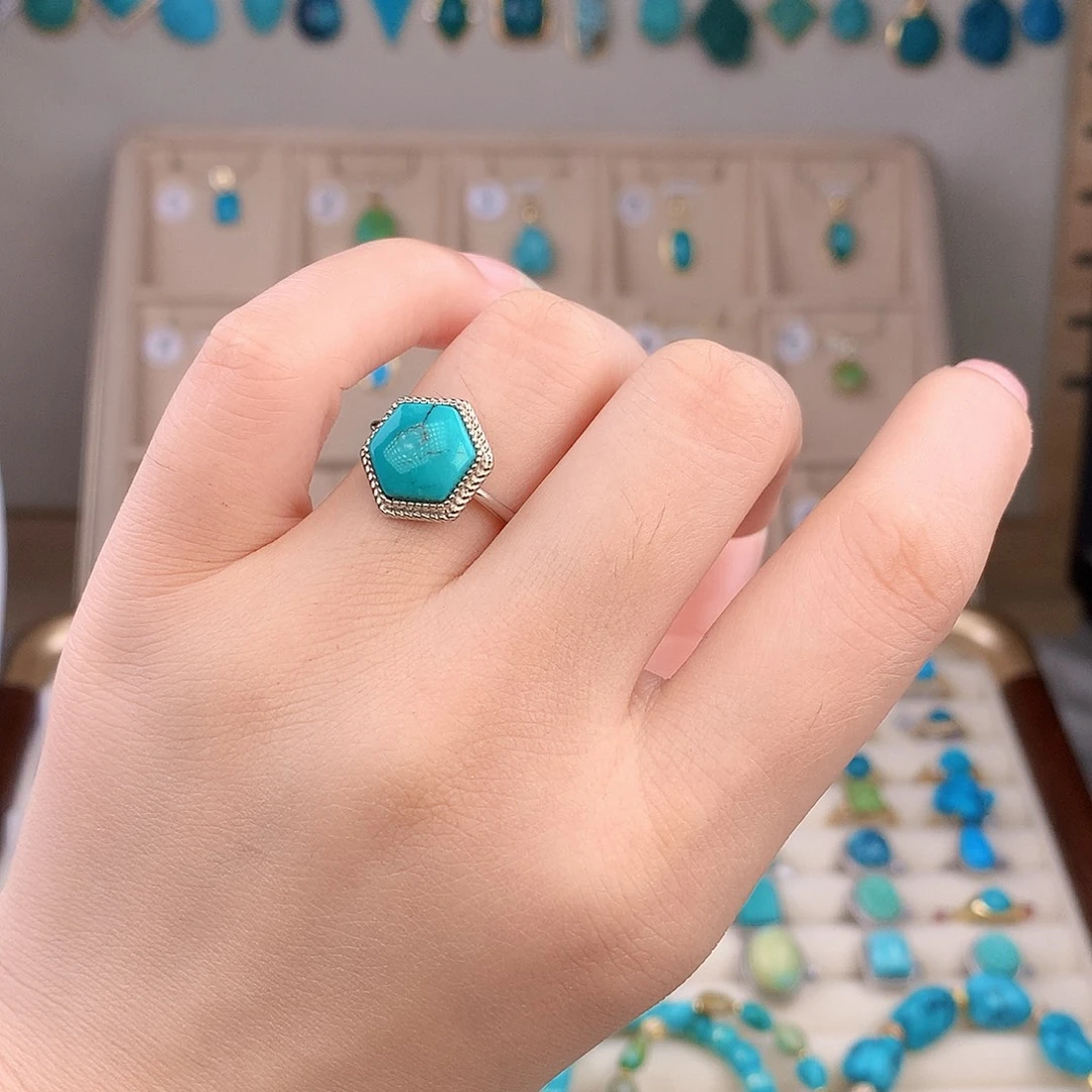 绿松石银S925镶嵌戒指