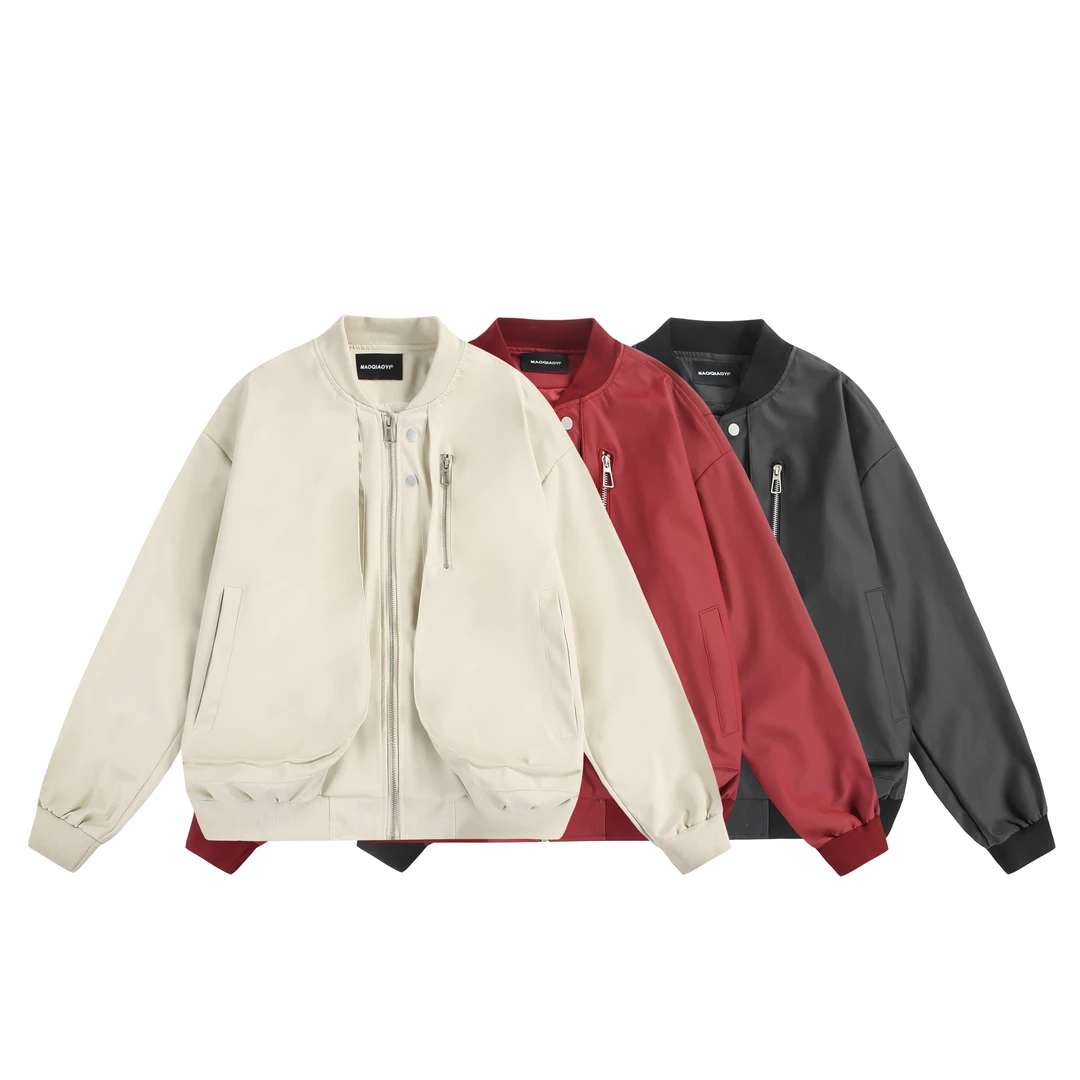 MaoQiaoYi酷帅气pu皮衣男女复古休闲宽松机车夹克外套【H】 J25038