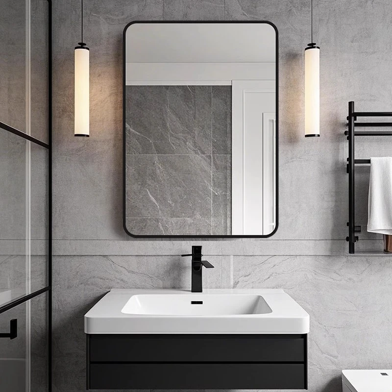 轻奢风浴室镜子贴墙自粘卫生间洗漱台化妆镜家用免打孔高清卫浴镜