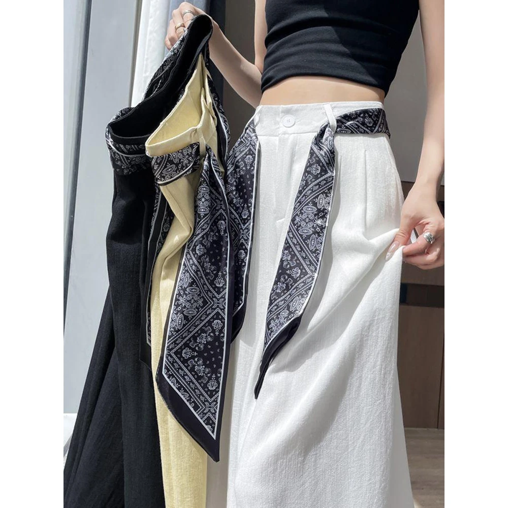 印花小众复古丝巾腰带垂感西装裤子女2025新款拖春季显瘦西服套装