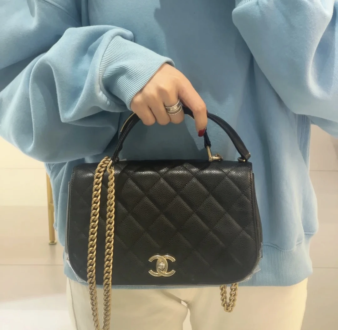 99新 Chanel/香奈儿 梵壹专属/单肩包/黑金荔枝牛手柄包