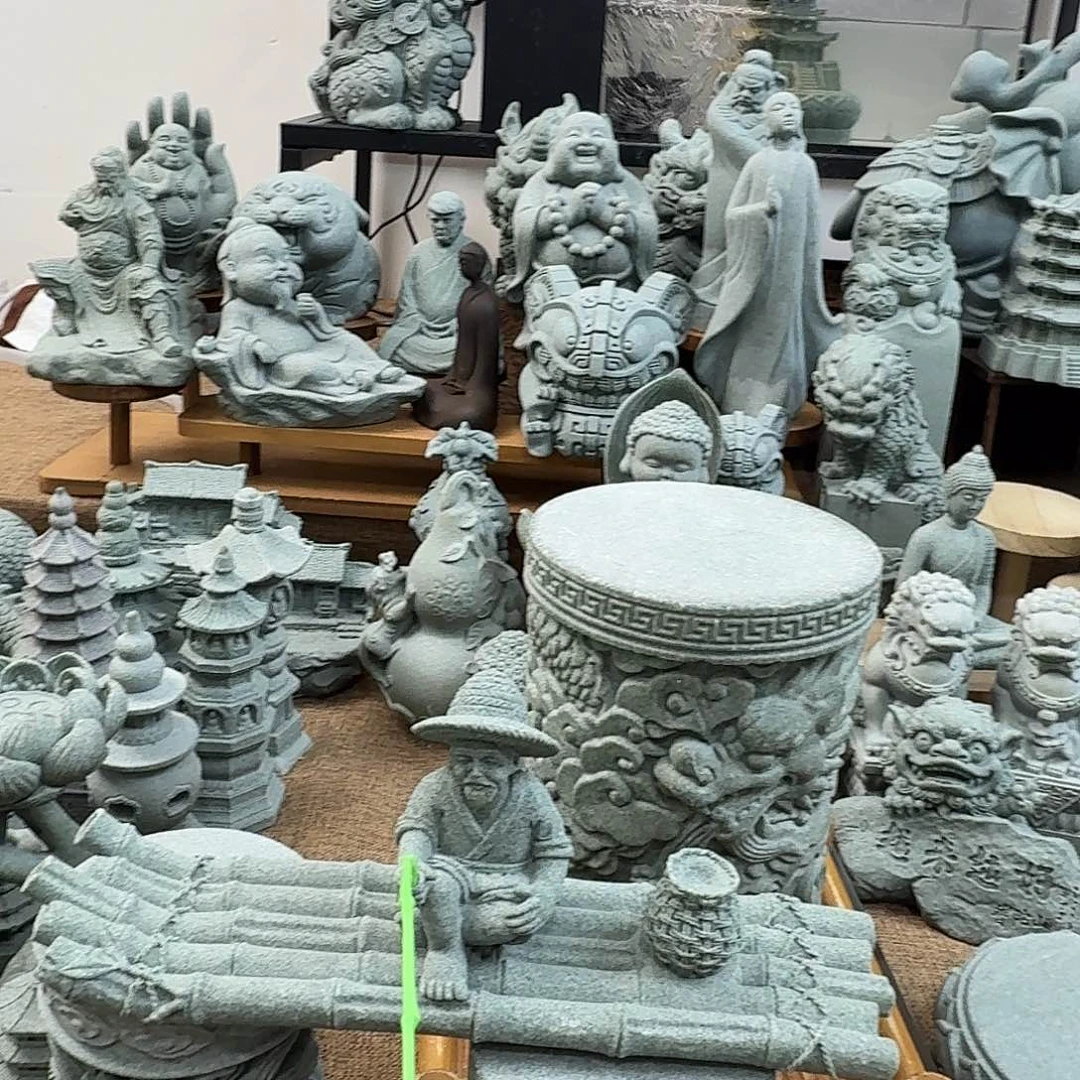 石材青砂石钓鱼翁带竹筏