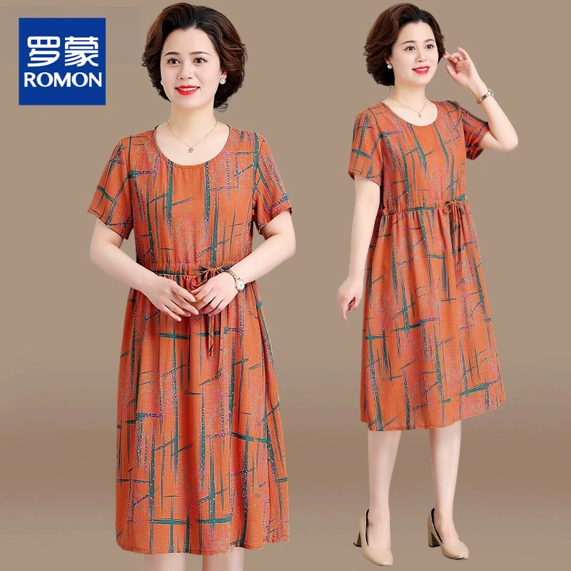 中年妈妈夏装棉麻连衣裙2025新款中老年人棉绸女装夏季洋气质裙子