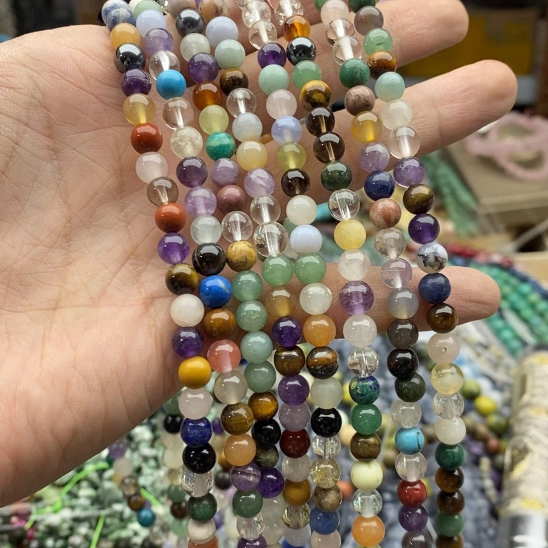 玛瑙/玉髓未镶嵌珠宝半成品一条6mm天然石水晶多宝L63