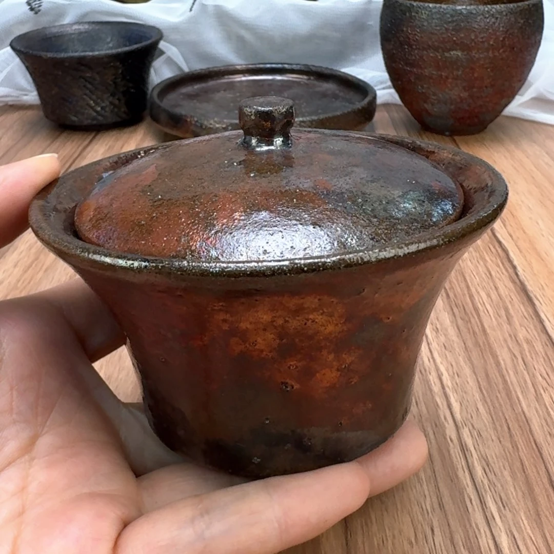 荥经黑砂炸福利窑彩微瑕盖碗不退不换介意勿拍50