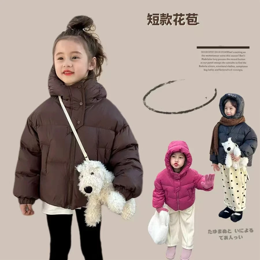 新款韩版儿童防寒服男童加厚中小童保暖外套女童冬短款面包服连帽