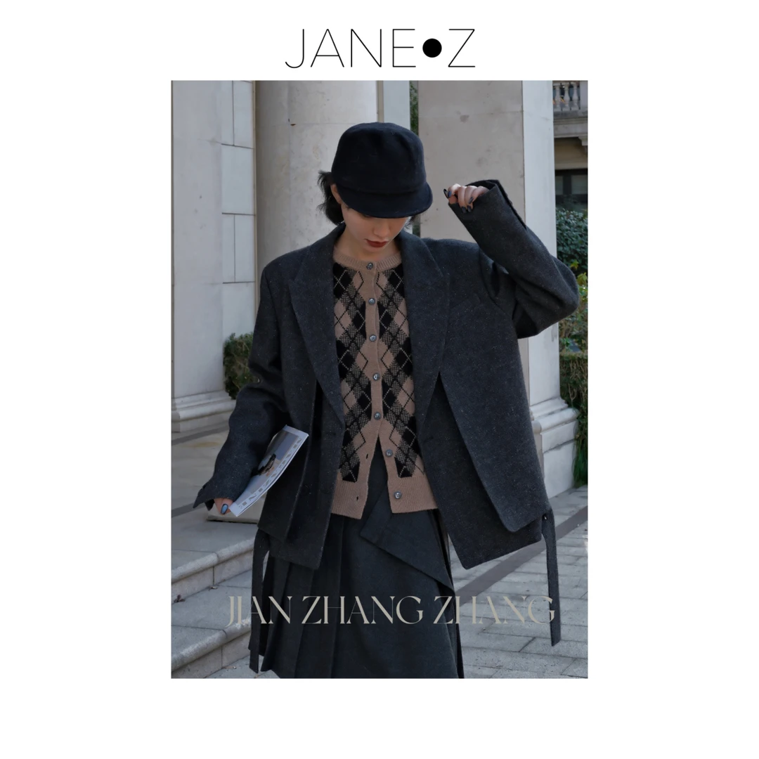 【摩登时代】羊毛亚麻廓形翻领时髦感假两片式西装外套JZW5203