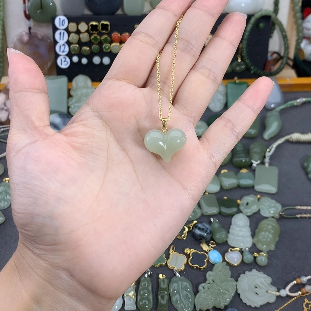 和田玉银S925镶嵌吊坠(不含链)