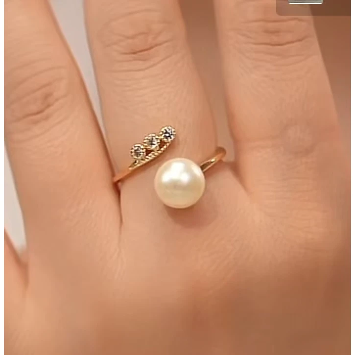 铜合金合成锆石戒指 时尚气质百搭珠珠戒指5761