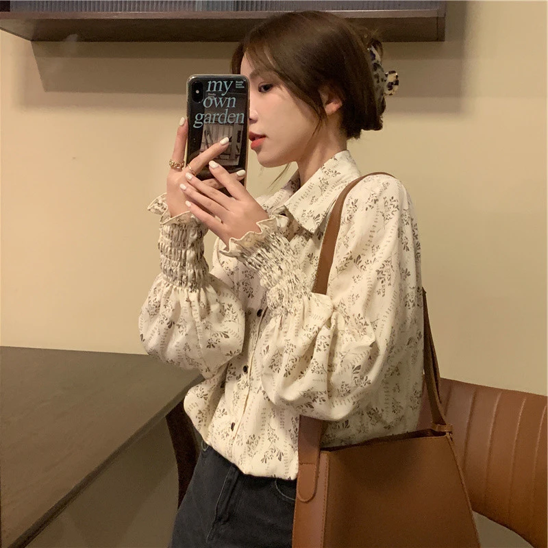 大尺码胖mm碎花长袖衬衫女2025春秋新款港味宽松显瘦百搭外穿上衣