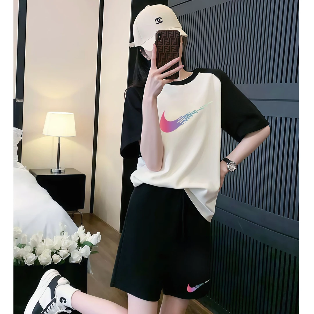 官方旗舰店奥特莱斯正品运动服夏宽松减龄短袖两件套休闲套装咏颖