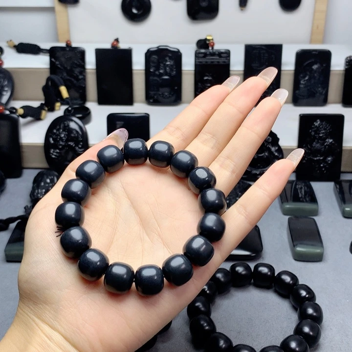 手串未镶嵌和田玉（墨玉）特价14mm