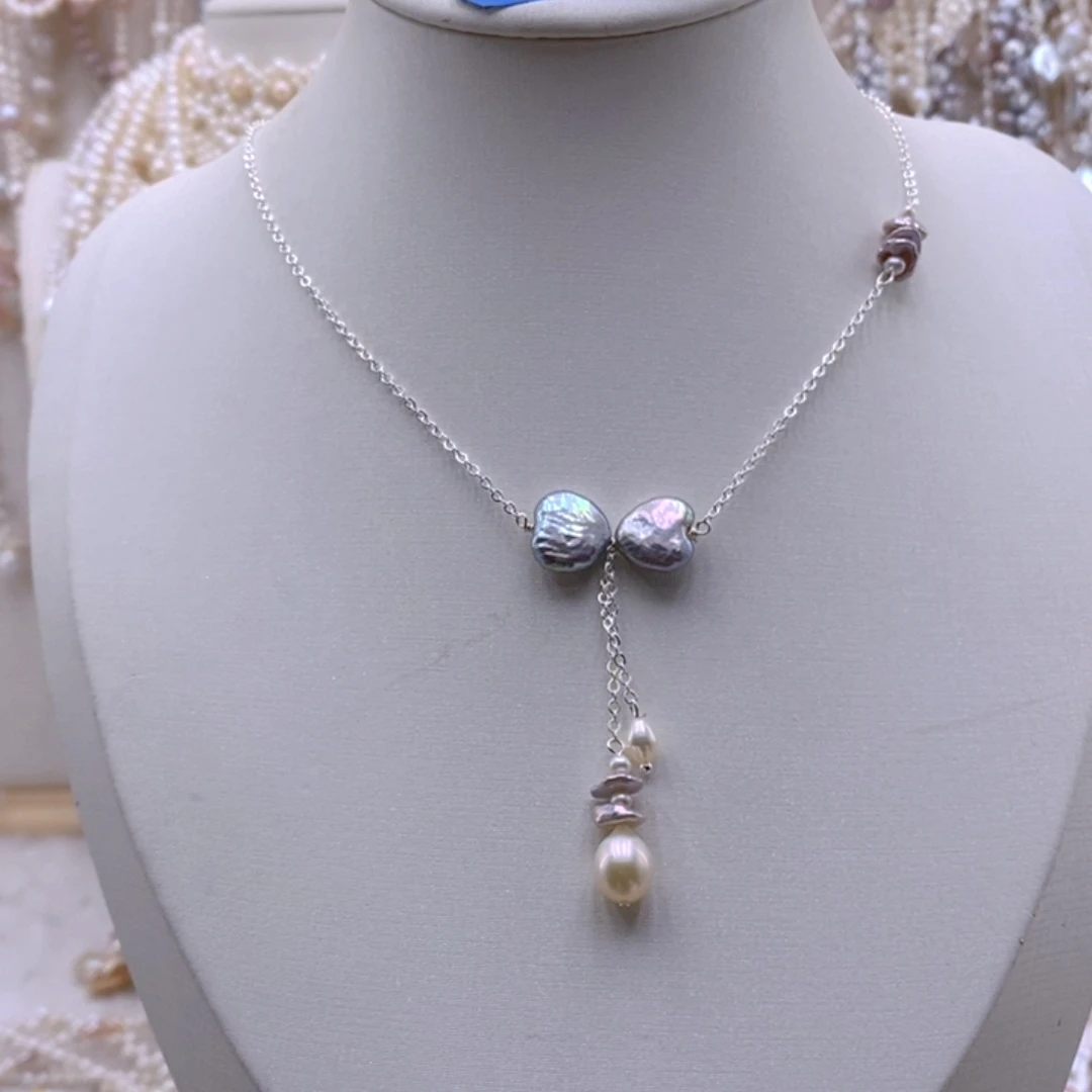 银S925镶嵌耳饰淡水珍珠项链