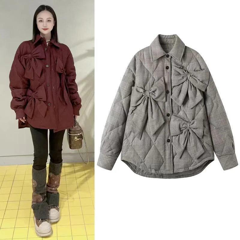 S264 丫丫家2024冬季新款经典蝴蝶结衬衫式