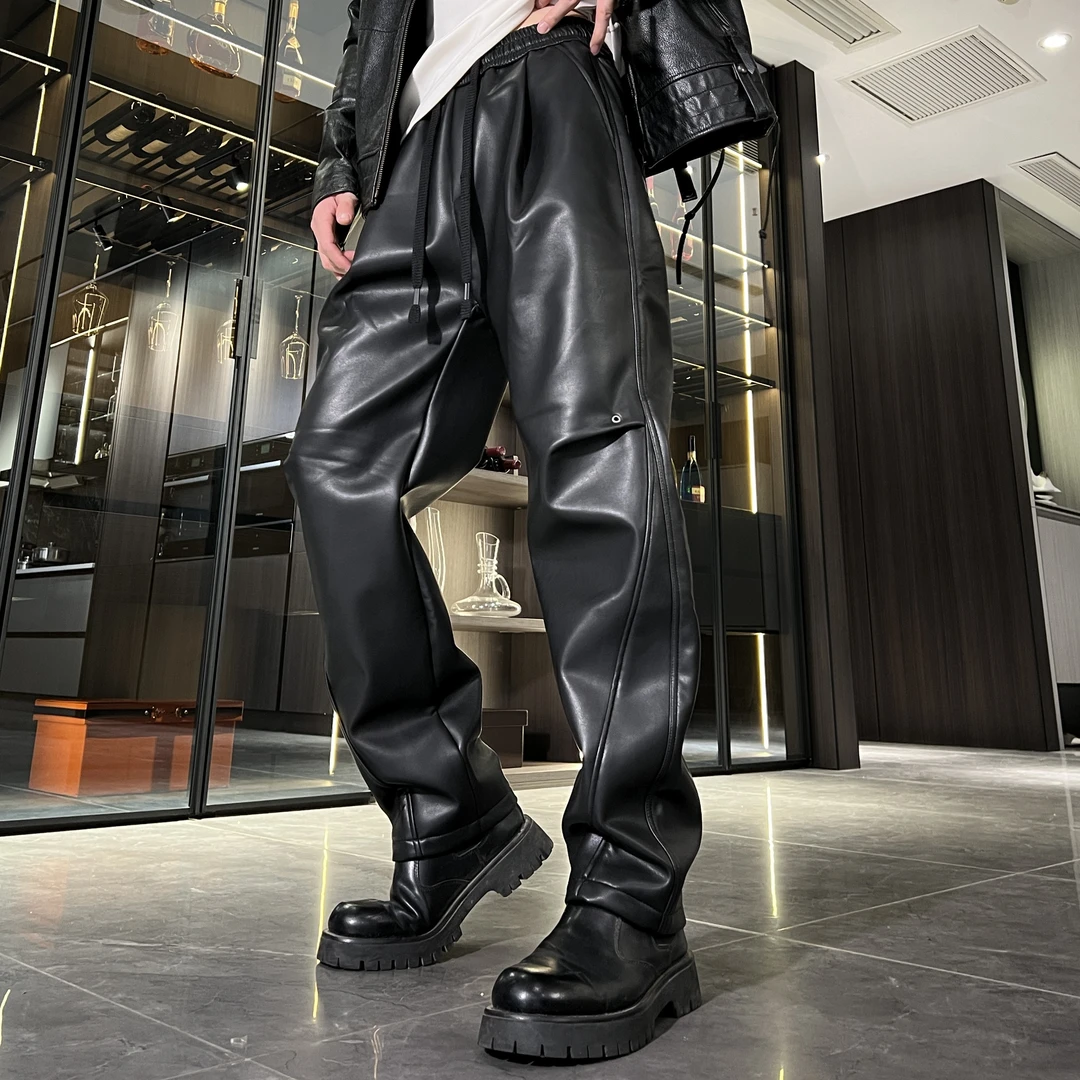 美式嘻哈朋克皮裤男秋季西海岸炸街工装裤子高街潮牌长裤宽松防水