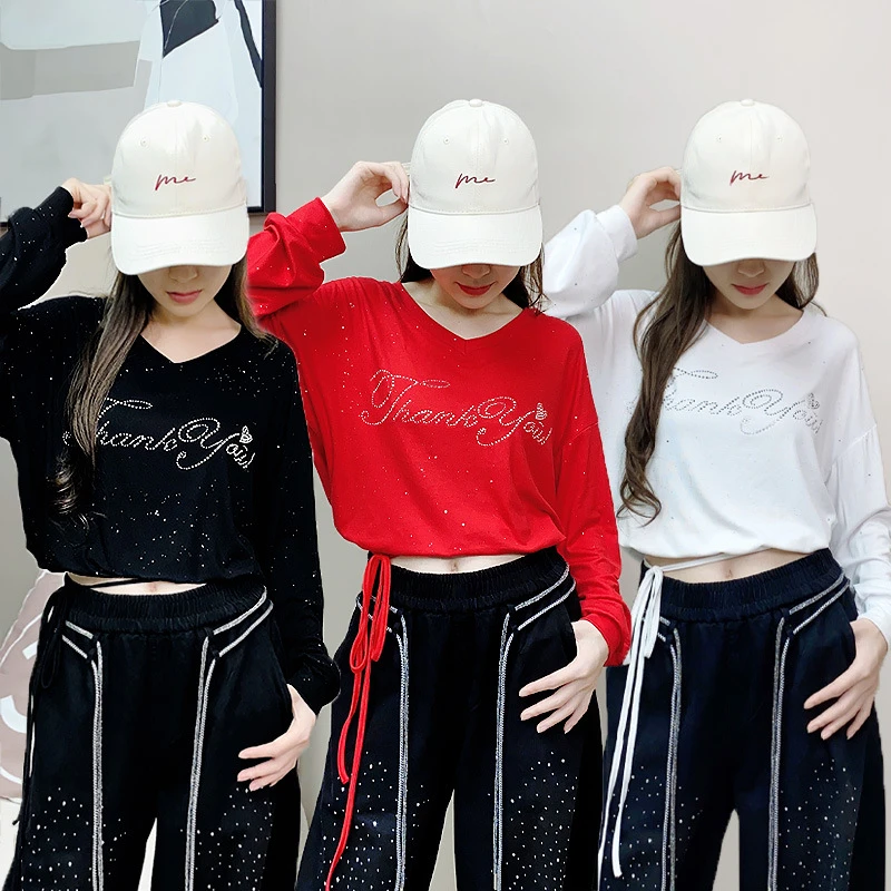 宽松洒金面料秋季新款高弹莫代尔螺纹棉抽绳宽松时尚长袖新品