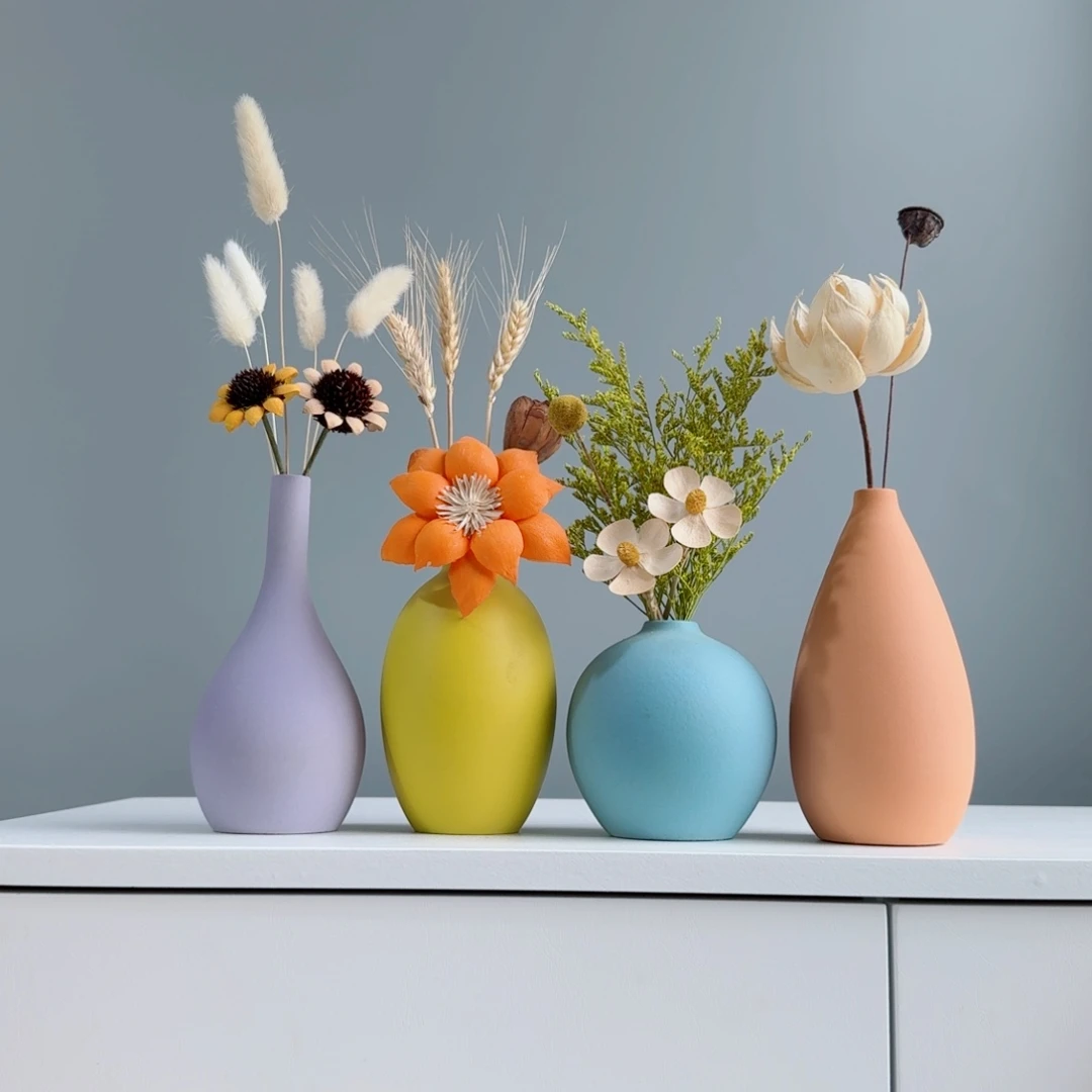 瓷片陶瓷小花瓶摆件含花总高约20-30cm