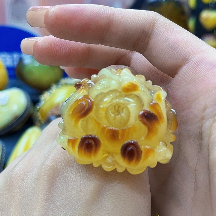 琥珀银S925镶嵌颈饰戒指