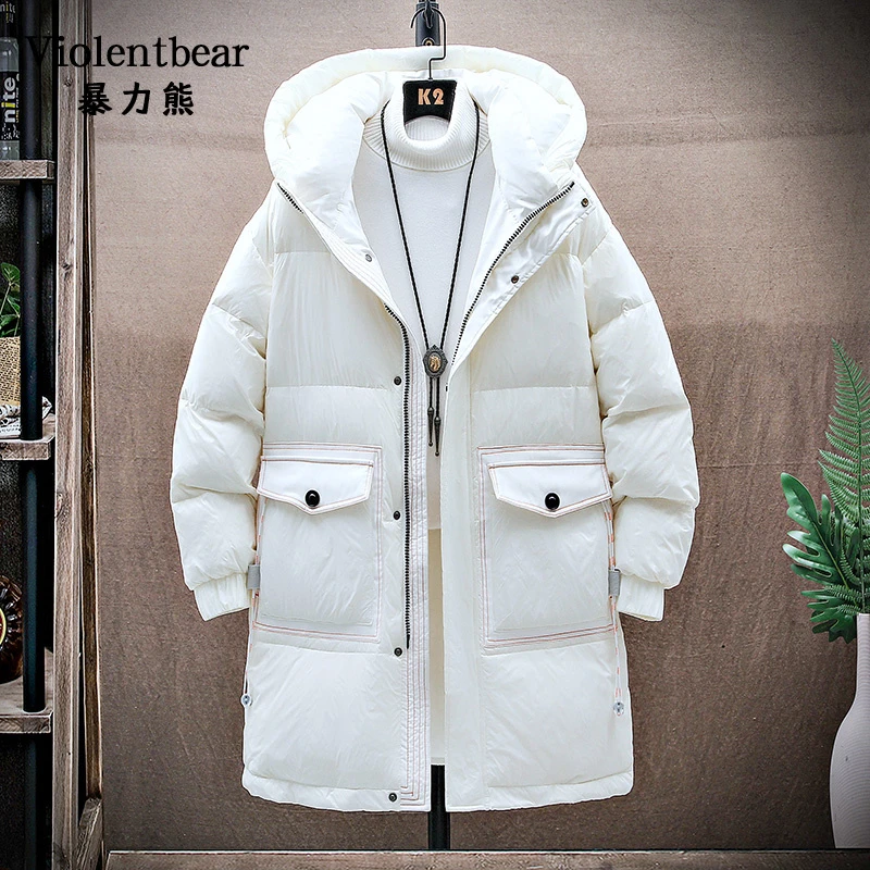 暴力熊2025新款中长款男冬季韩版时尚羽绒服休闲保暖连帽外套潮牌