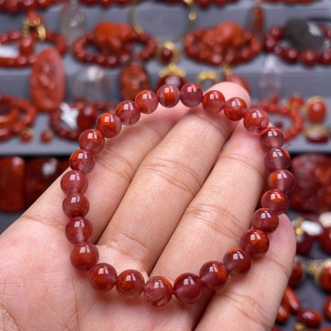 南红玛瑙未镶嵌珠宝奇石单圈7mm