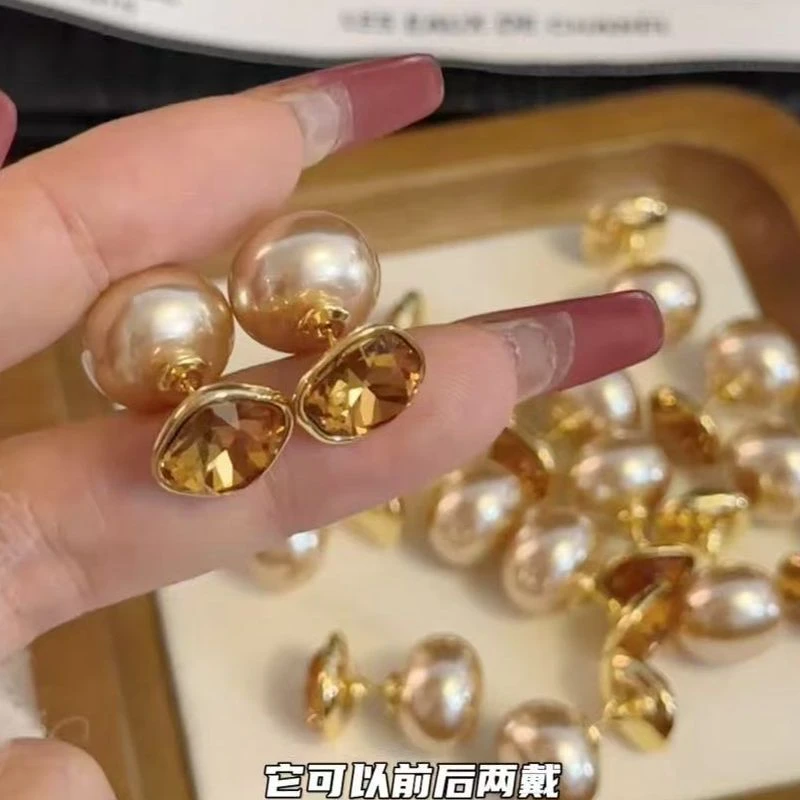 铜合金仿珍珠耳饰 RH529气质高级色一款两戴香槟色耳钉