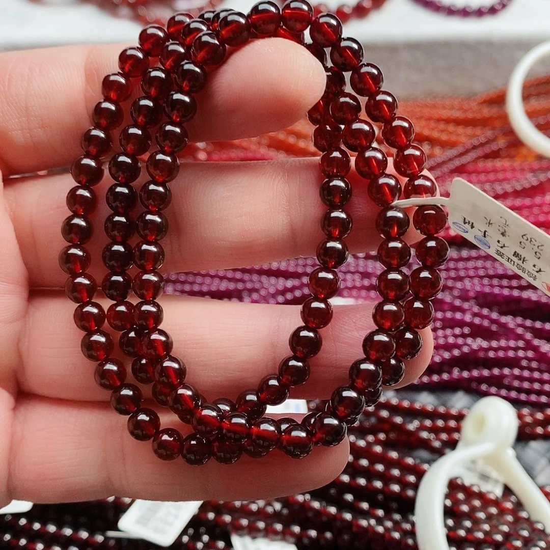 石榴石手链未镶嵌妮**德5.5mm精品3圈