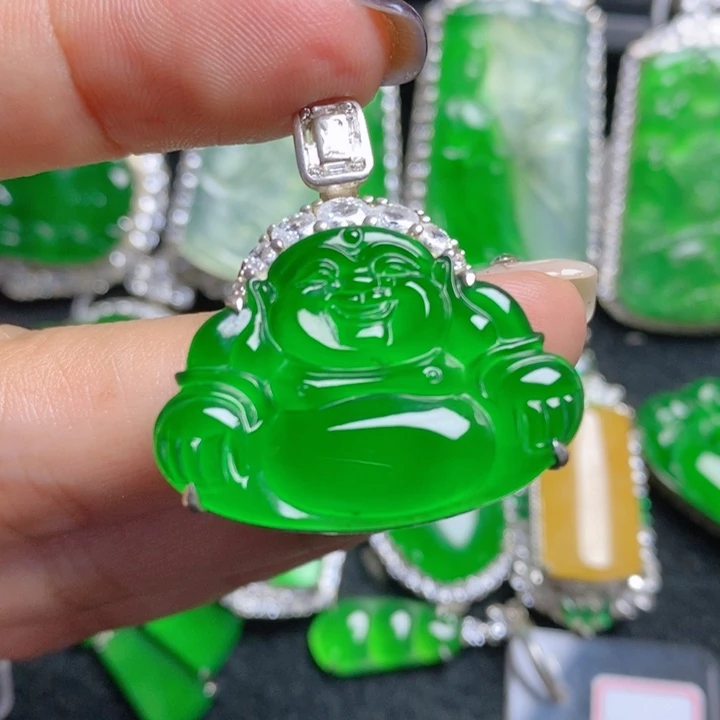 翡翠银S925镶嵌挂件佛公