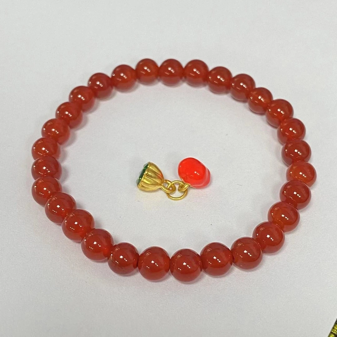 足金999莲蓬柿子好事连连玛 瑙手串@@A287