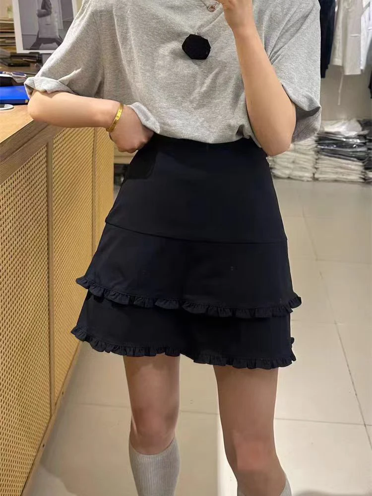 双层木耳边A字半身裙女欧洲站2025夏装新款欧货女装短裙包臀裙潮