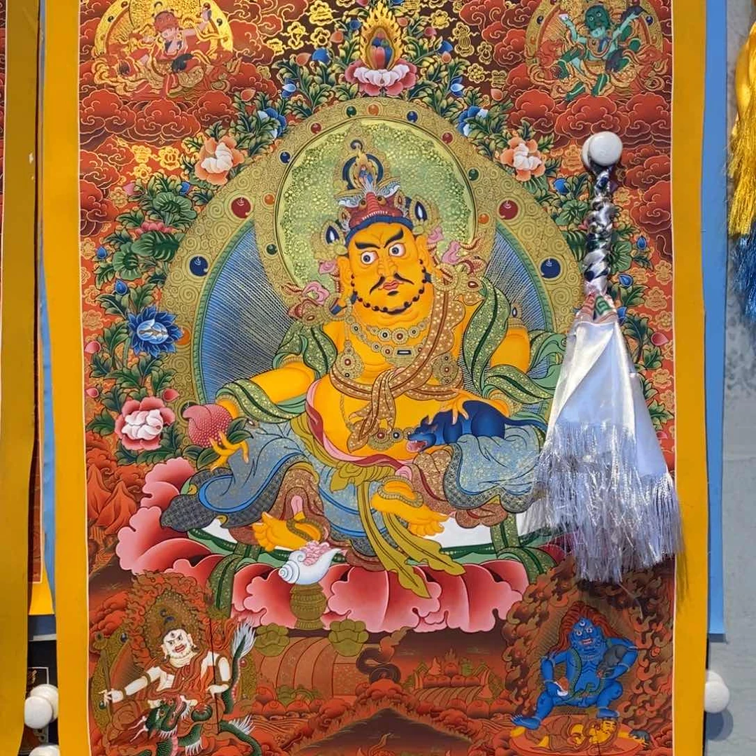 卷轴画E*a纯手绘五路财神唐卡75*50尺寸