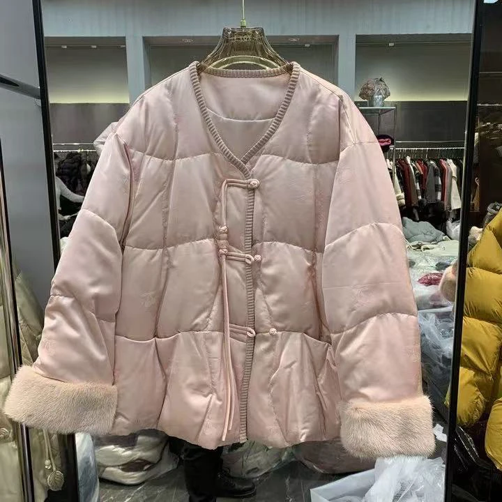 欧洲站2024冬季包边盘扣宽松中式风外套