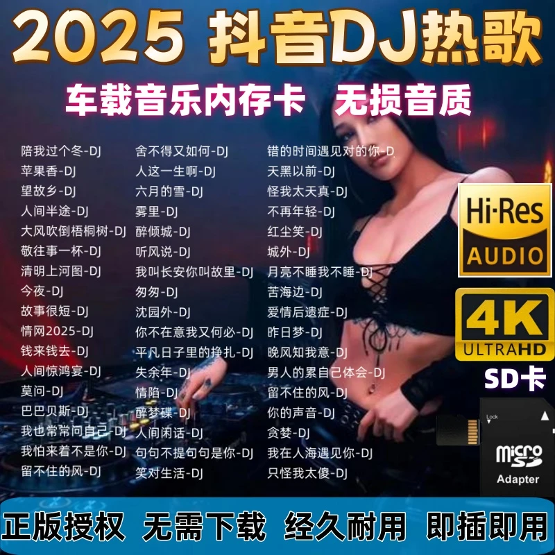 流行歌曲DJ重低音TF内存卡抖音车载音乐热门SD存储卡2025音响耳机