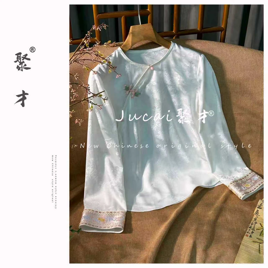 （聚才）新中式秋季新款桑蚕丝中国风时尚百搭上衣内搭SH1291