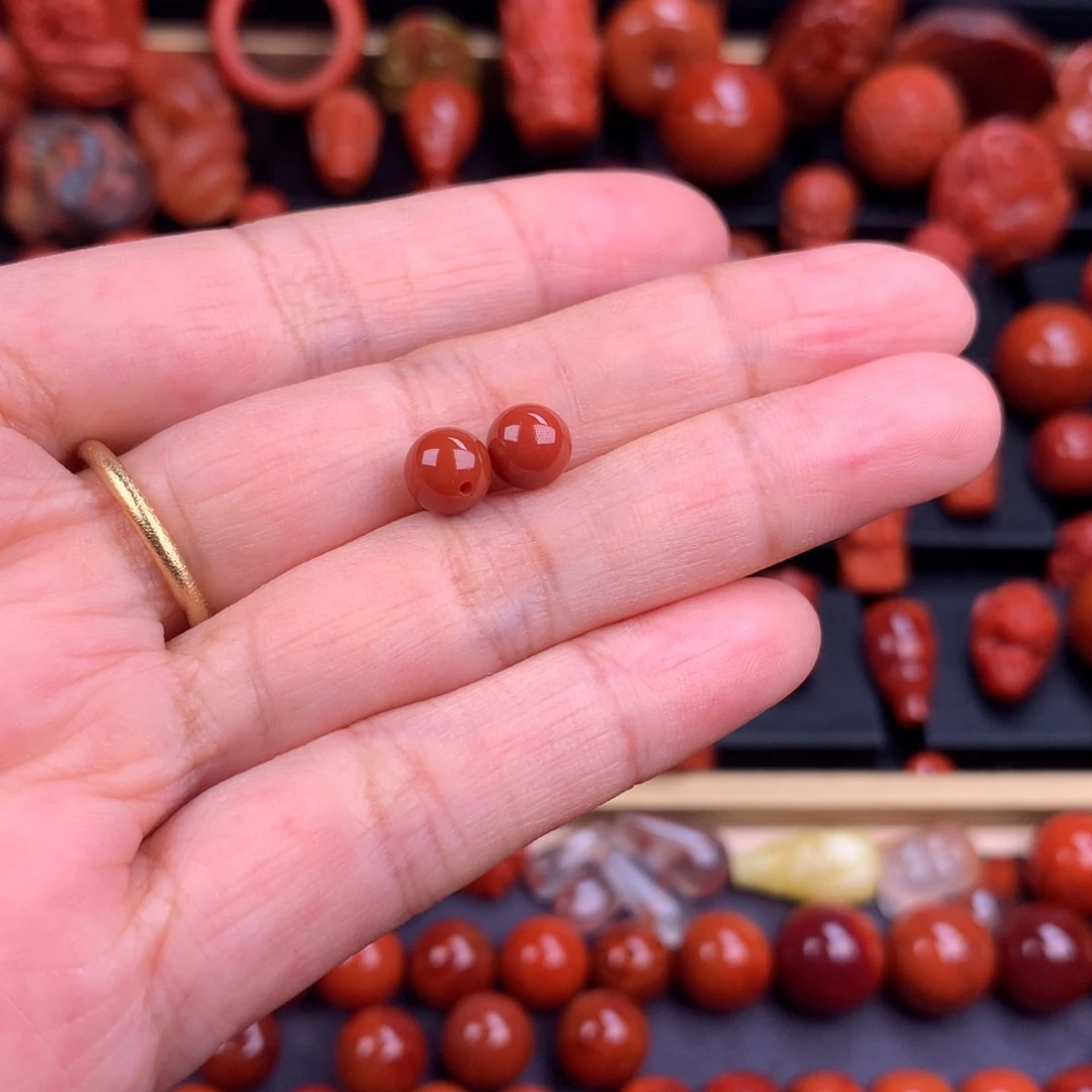 南红玛瑙圆珠对珠6.4mm未镶嵌爱****羊