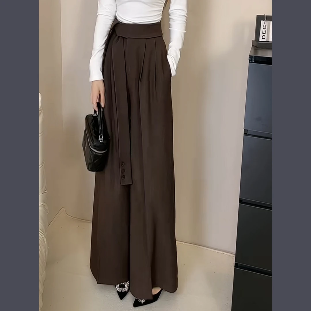 设计感系带高腰西装阔腿休闲裤2025秋冬新款宽松百搭垂感长裤女潮