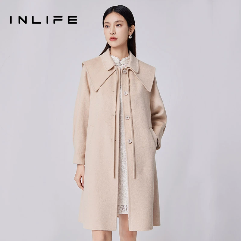 [粉丝专享] inlife高级感中长款韩系娃娃领双面呢外套M21D1N7509