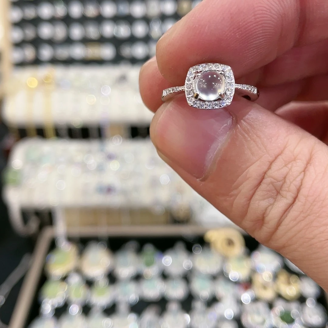 蛇纹石玉戒指银S925镶嵌W***e