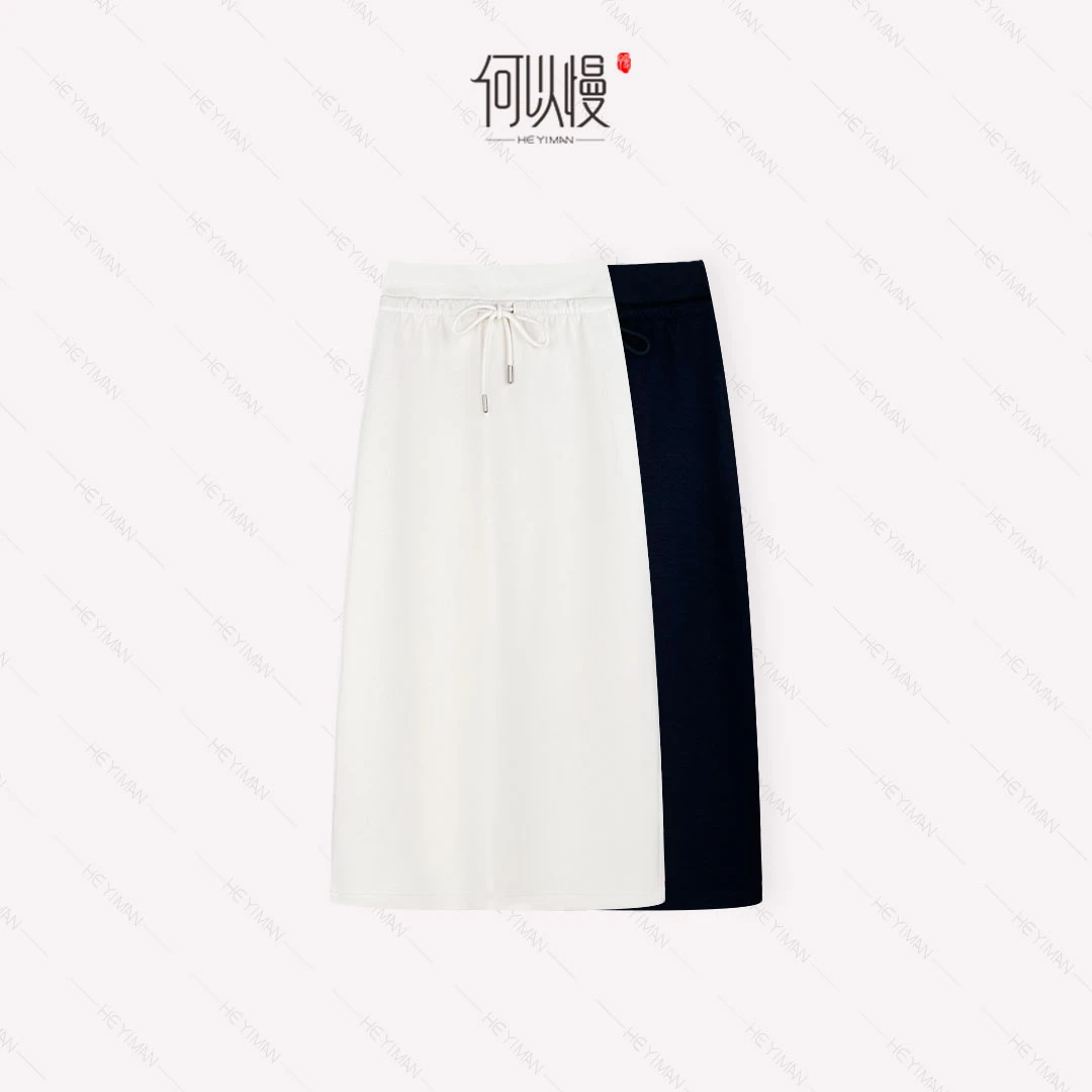 【何以慢】绵羊毛混纺秋季通勤百搭后开叉松紧腰A字半身裙B4-A5279