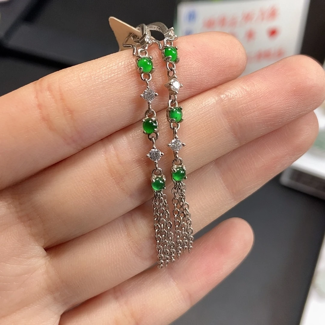 翡翠银S925镶嵌耳饰天然缅甸翡翠