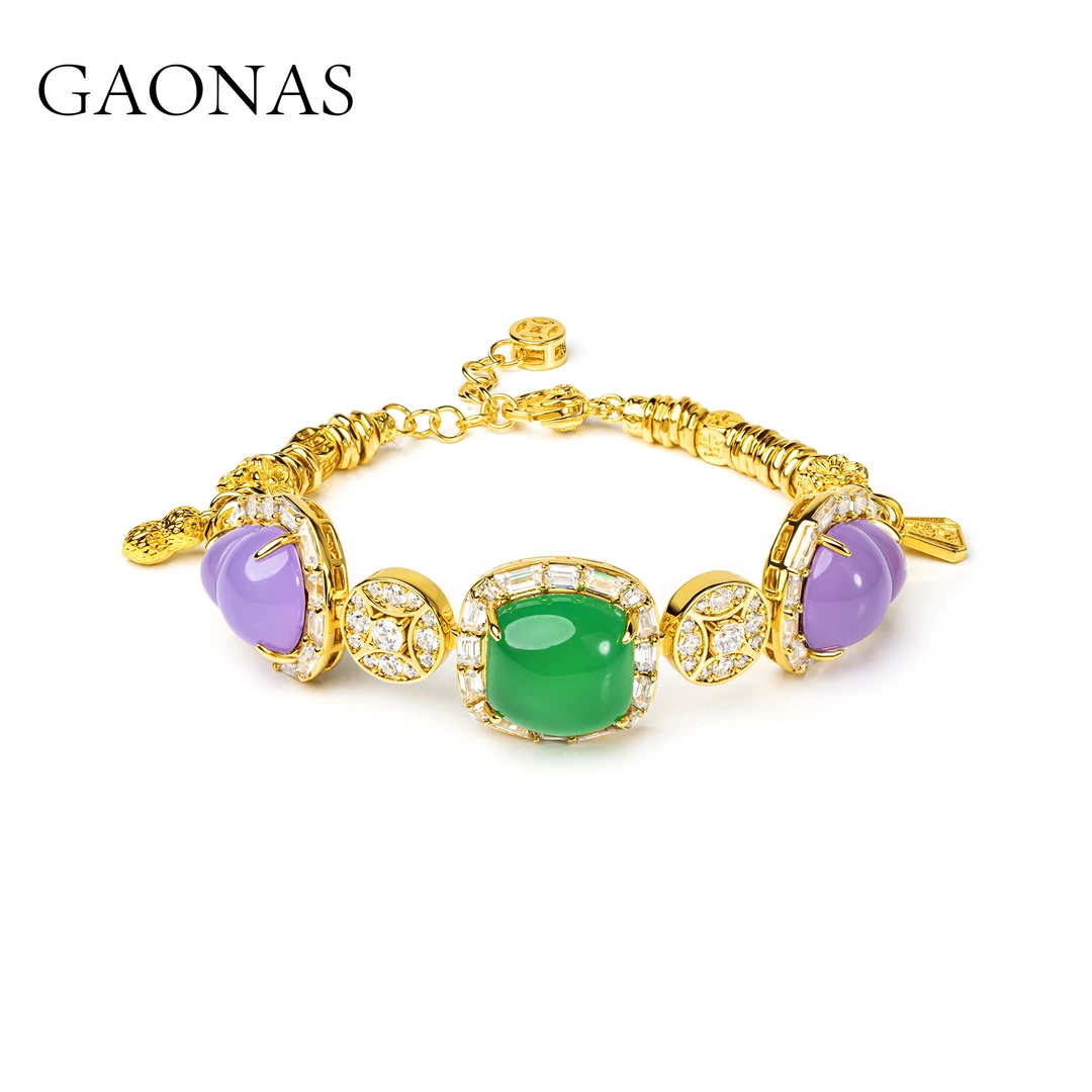 GAONAS 镀K金合成锆石手链 腰缠万贯 中式贵气金色手链11617SGO