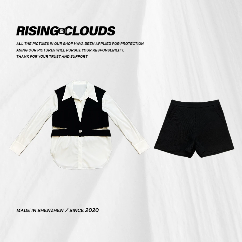 RISING&CLOUDS莎莎【婉清】2025春夏时尚穿搭马甲衬衣三件套020439